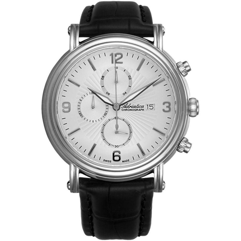 Szwajcarski chronograf na czarnym pasku