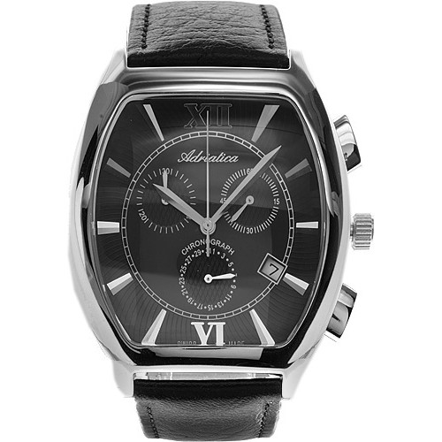Czarny chronograf w beczułkowatej kopercie