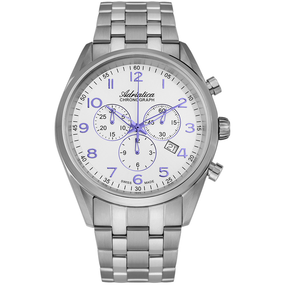 Chronograf ze szwajcarskim mechanizmem i lawendowymi cyframi