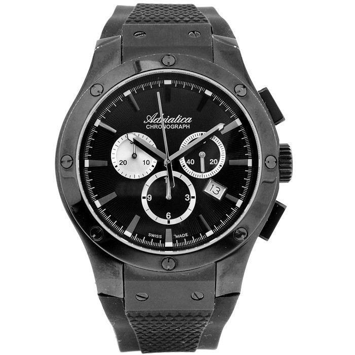 Czarny chronograf w kanciastej kopercie ze stali