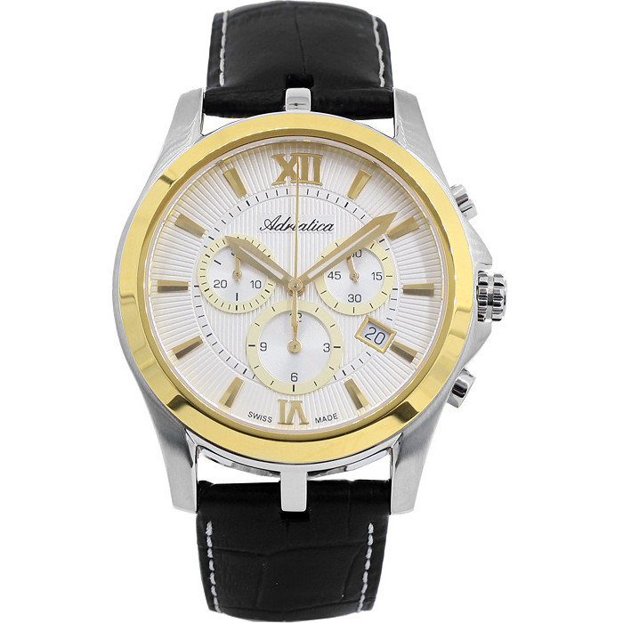 Chronograf ze szwajcarskim mechanizmem i złoconym bezelem