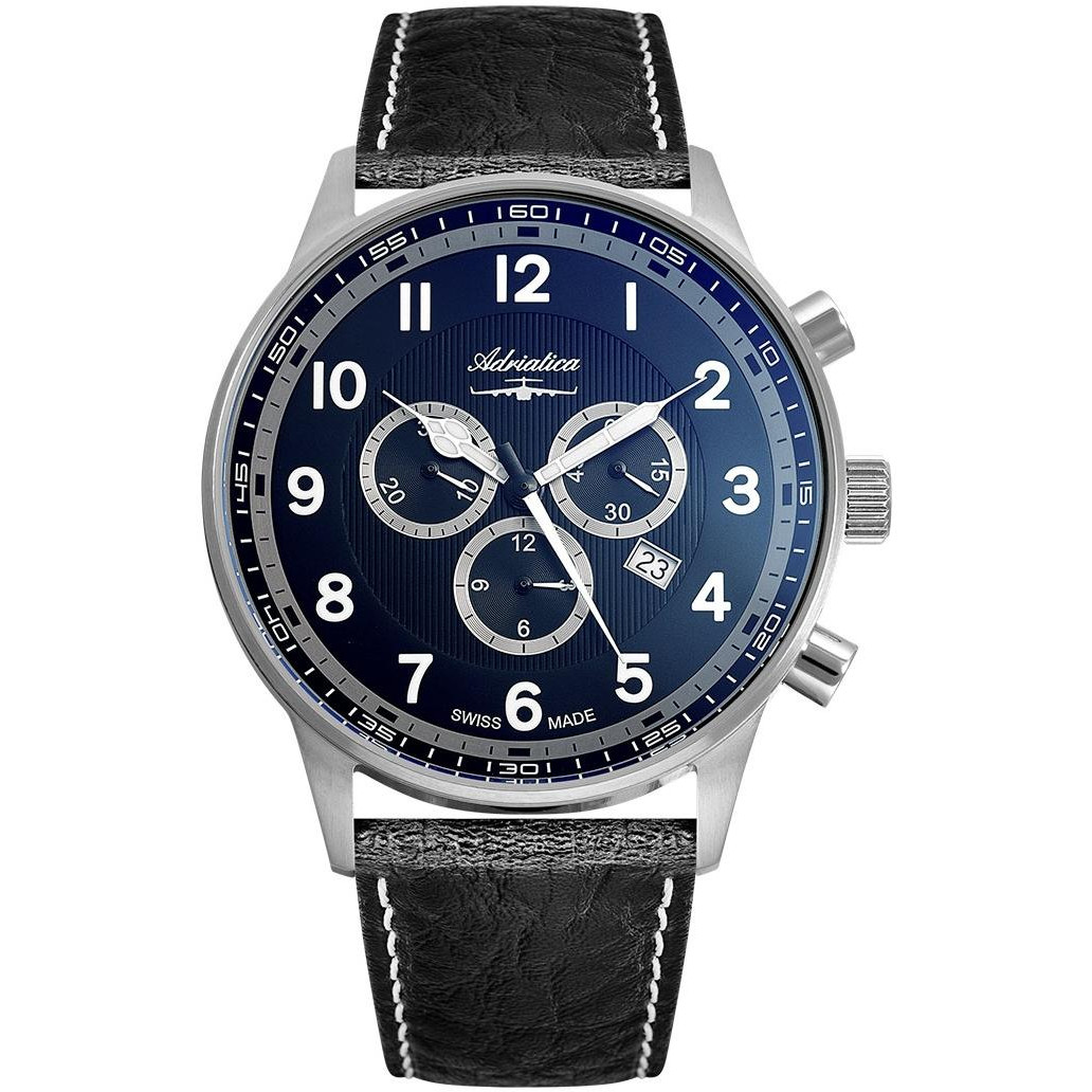 Szwajcarski chronograf z niebieską tarczą