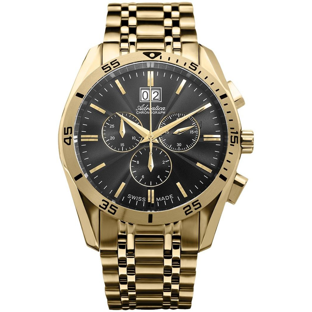 Złocisty chronograf ze szwajcarskim mechanizmem
