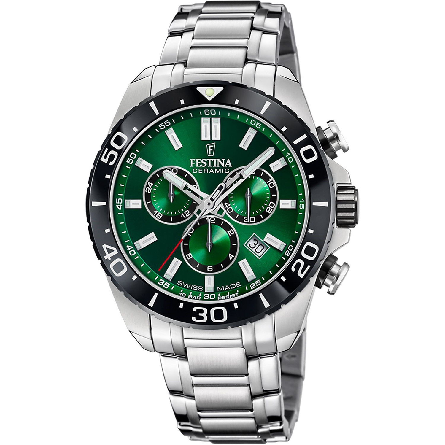 Sportowy chronograf z szafirem i ceramicznym bezelem