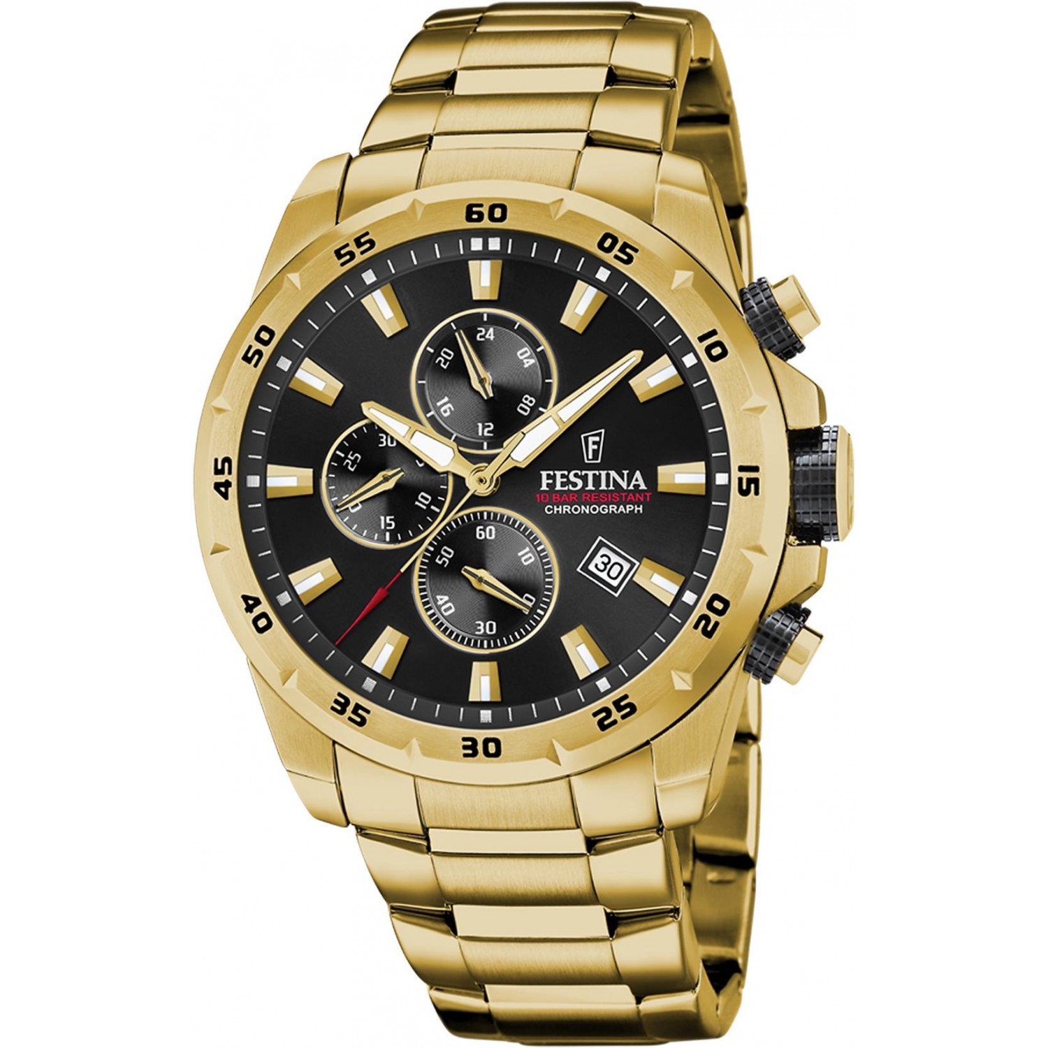 Sportowy chronograf w złotej oprawie