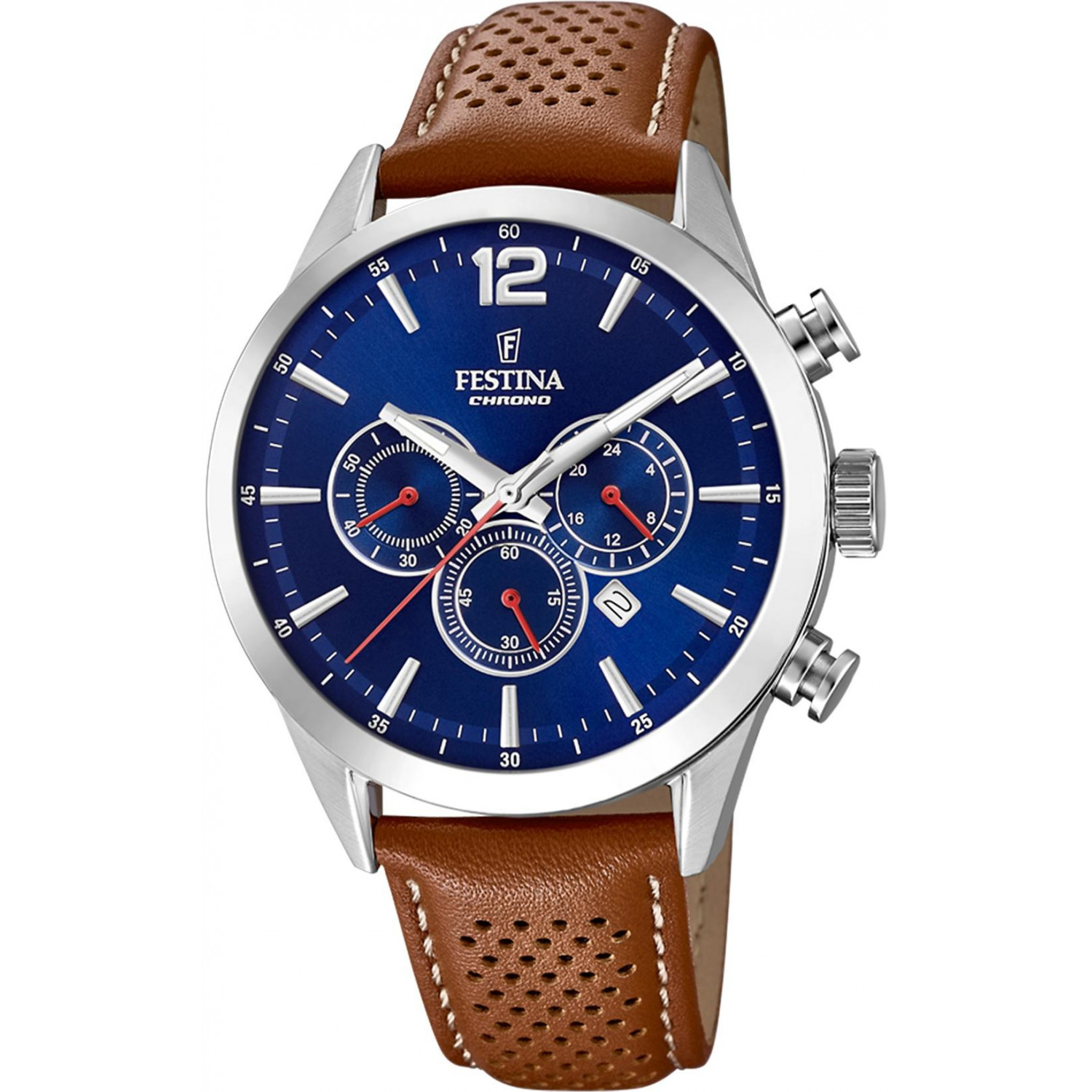 Sportowy chronograf z niebieską tarczą