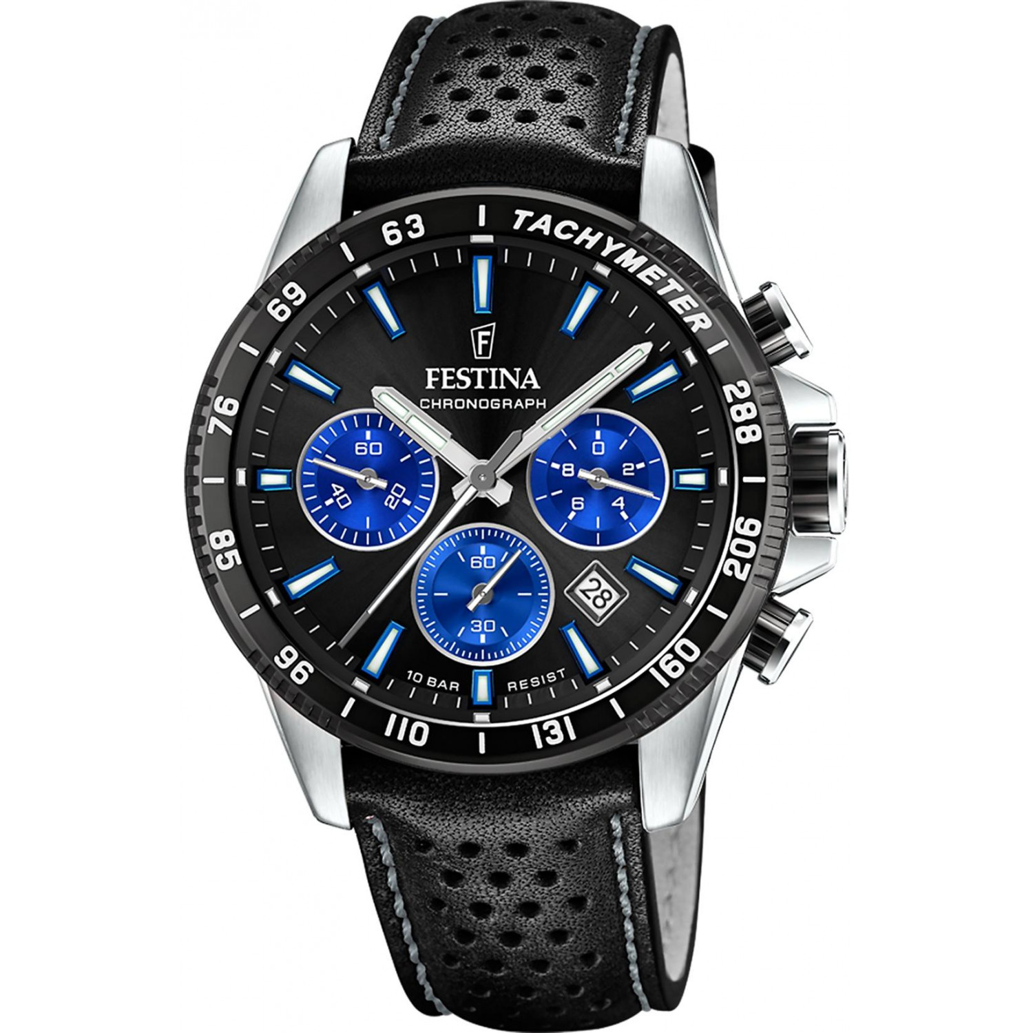 Sportowy chronograf z niebieskimi akcentami