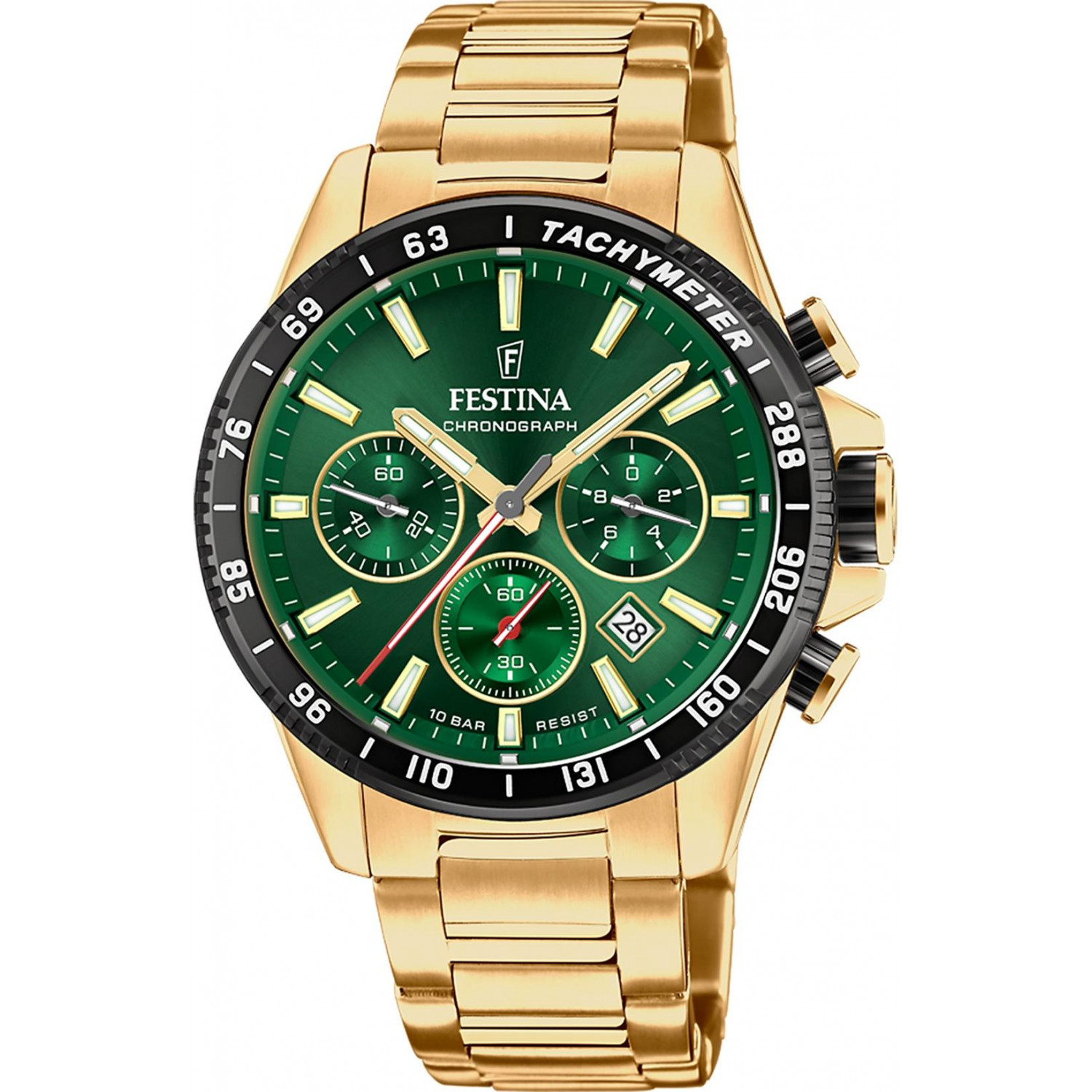 Sportowy chronograf z zieloną tarczą