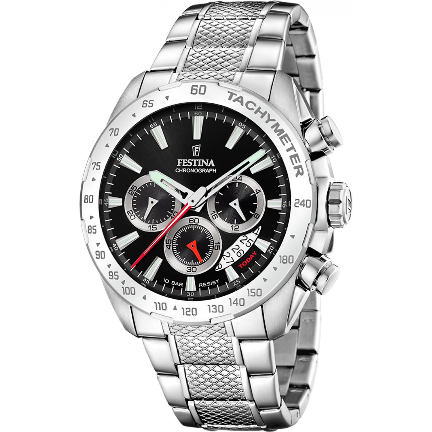 Sportowy chronograf na stalowej bransolecie