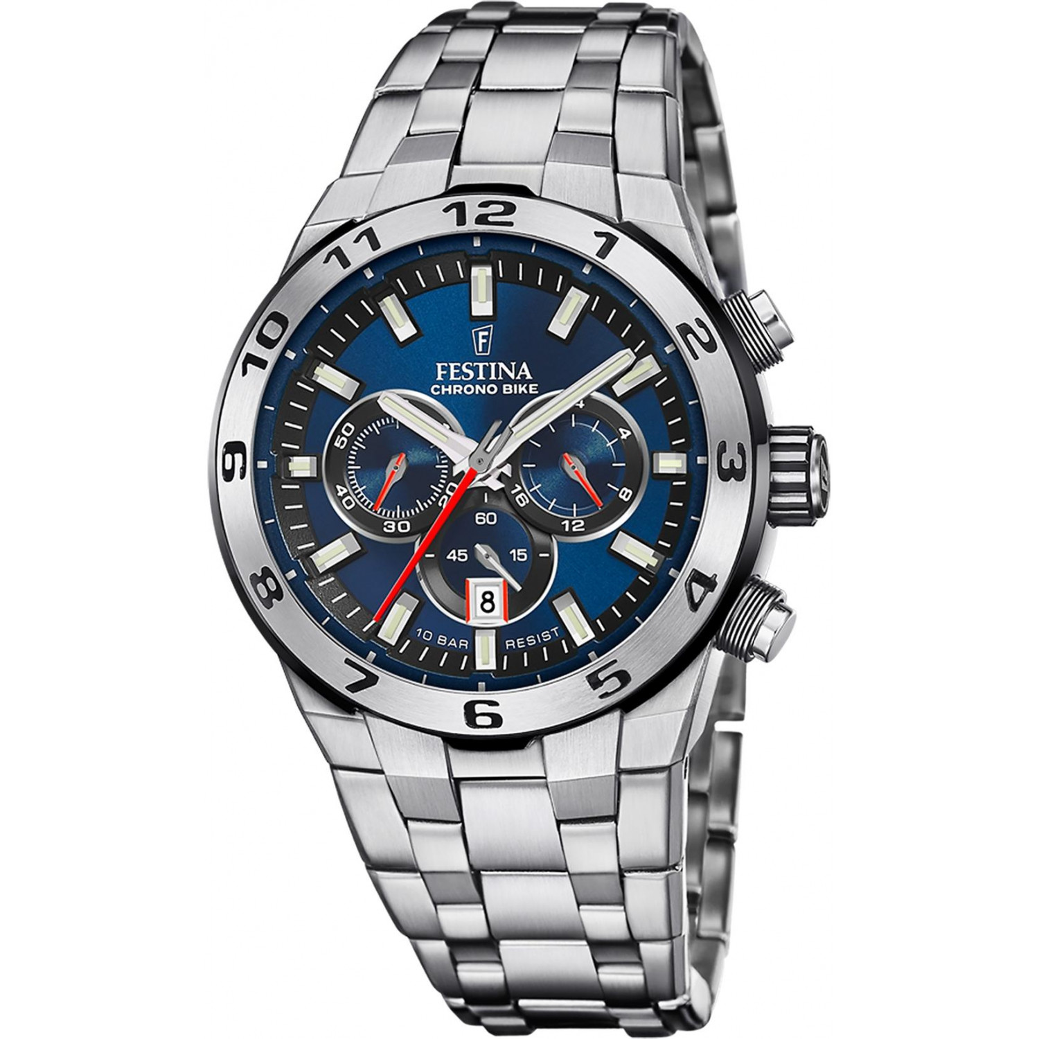Sportowy chronograf z błękitną tarczą i kolarskim rodowodem