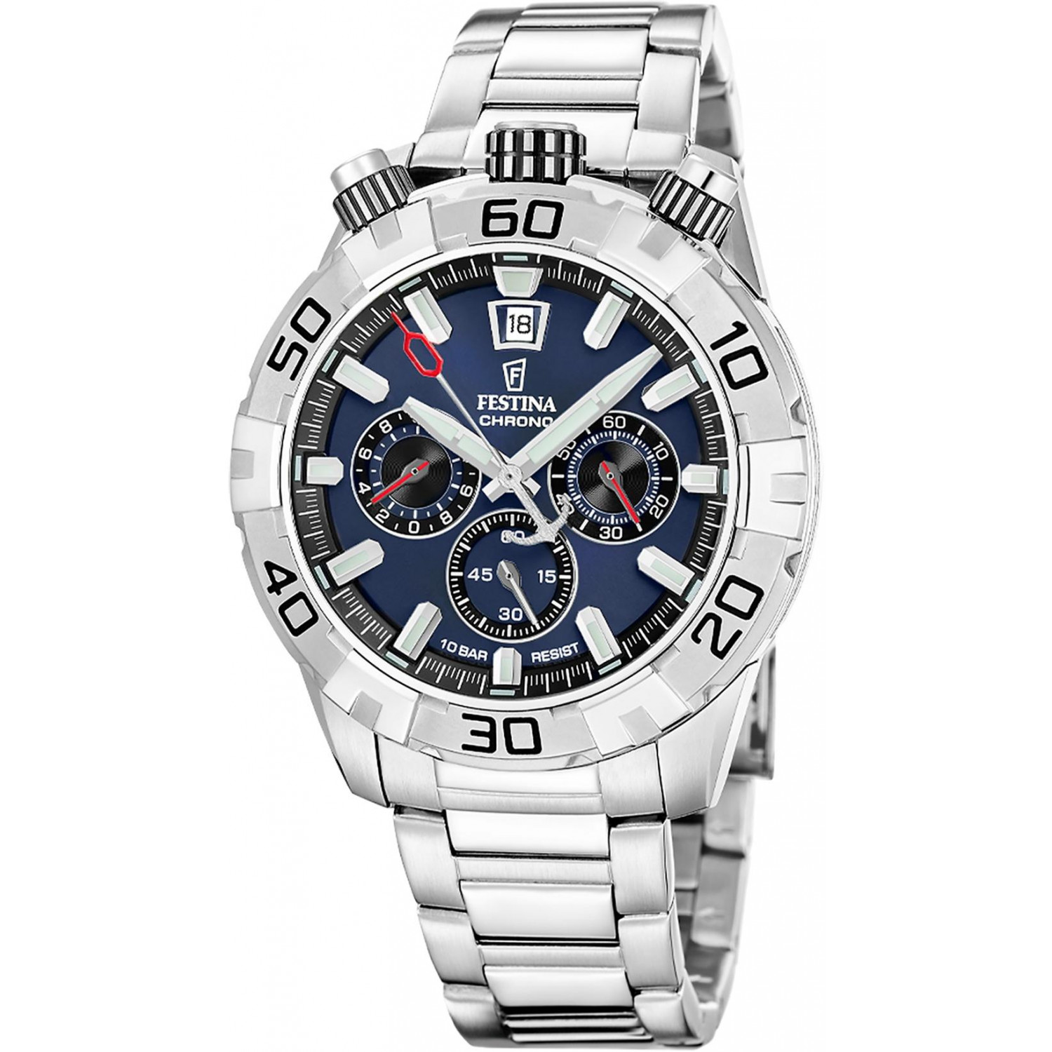 Sportowy chronograf z głębokim błękitem na tarczy