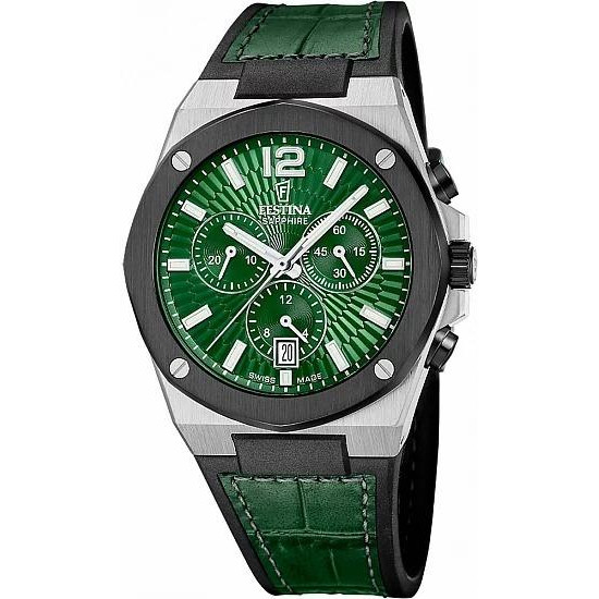 Szwajcarski chronograf w zielonej odsłonie