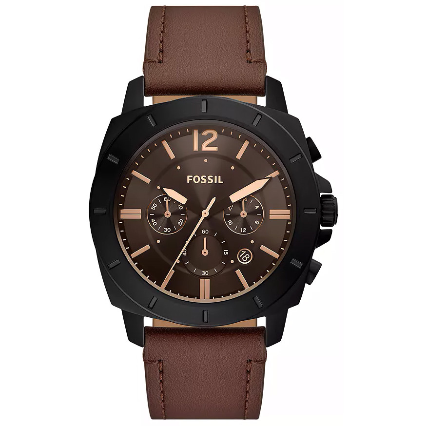 Brąz tarczy przy czerni koperty w codziennym chronografie