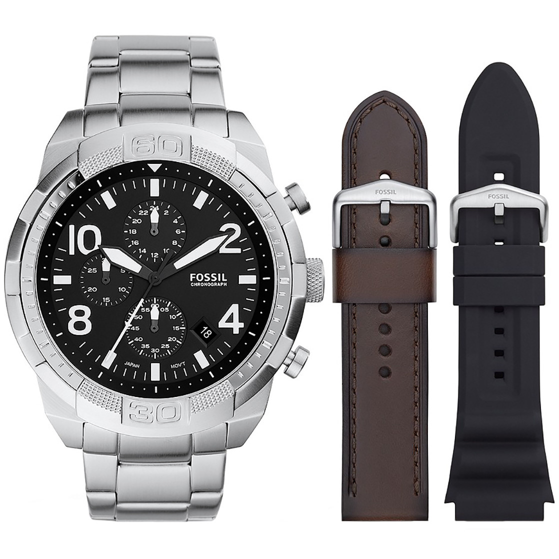 Stalowy chronograf z dwoma zapasowymi paskami w komplecie