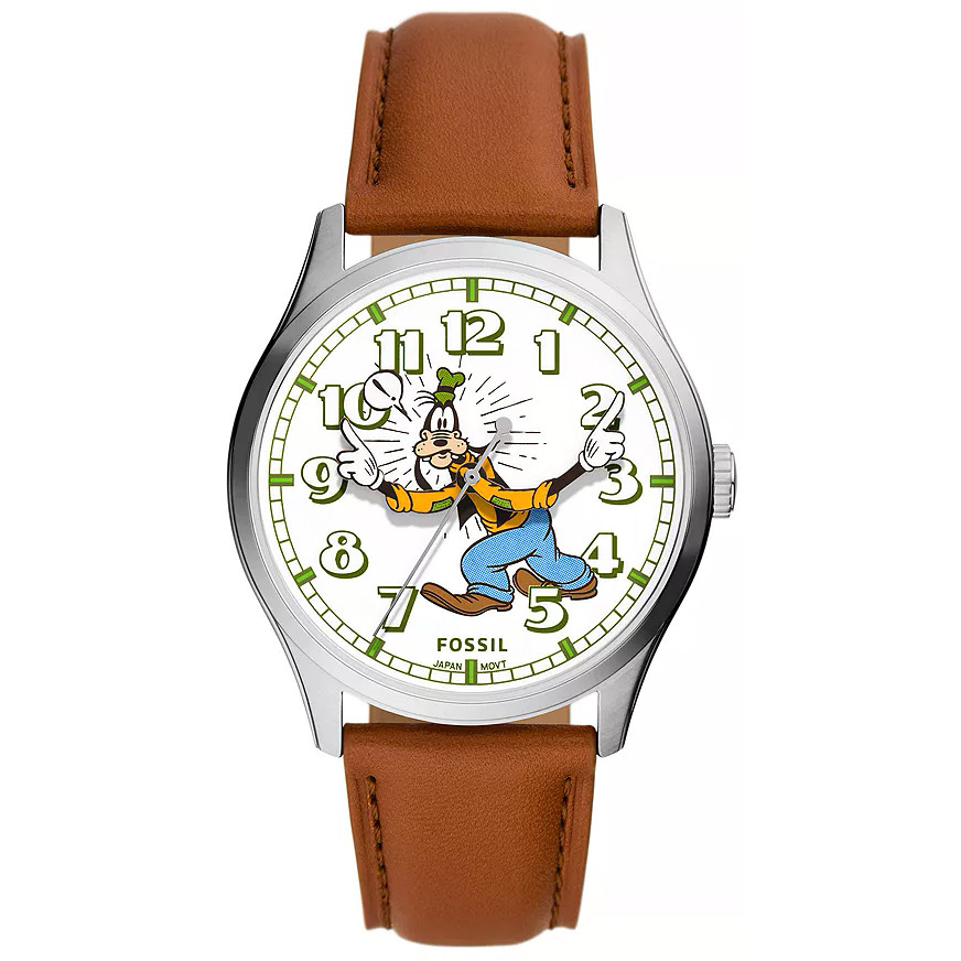 Goofy na białej tarczy i zielone cyfry