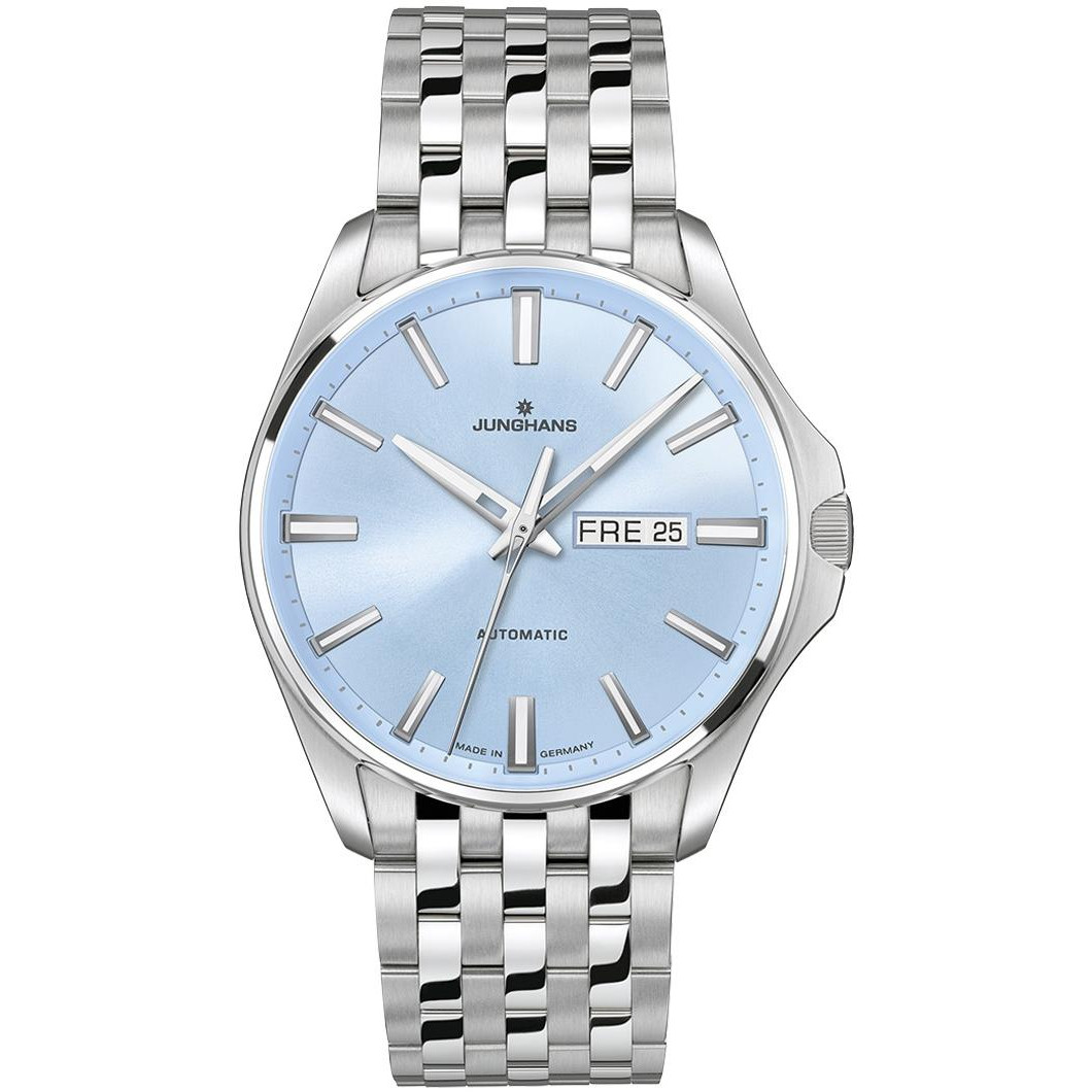 Junghans Meister S Automatic 27/4614.44 - męski zegarek automatyczny z jasnoniebieską tarczą i stalową bransoletą