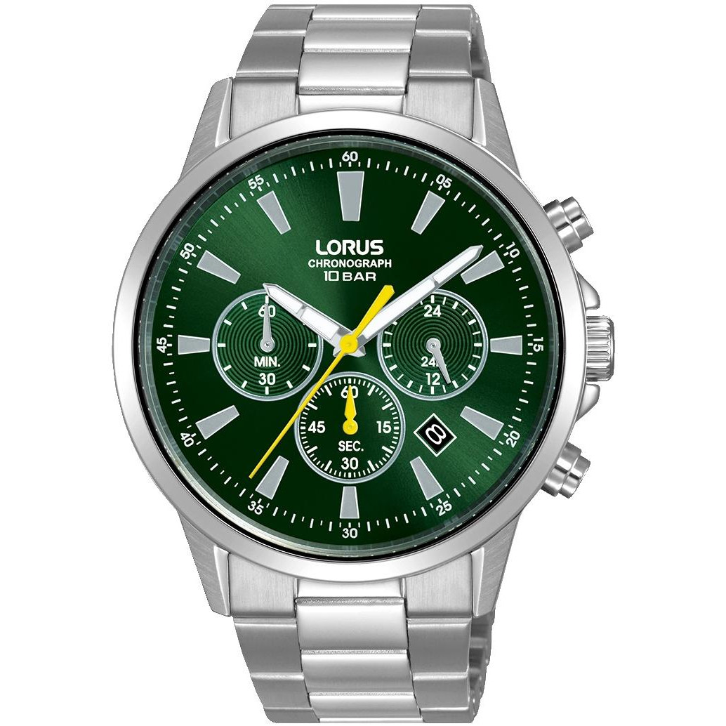 Sportowy chronograf z zieloną tarczą