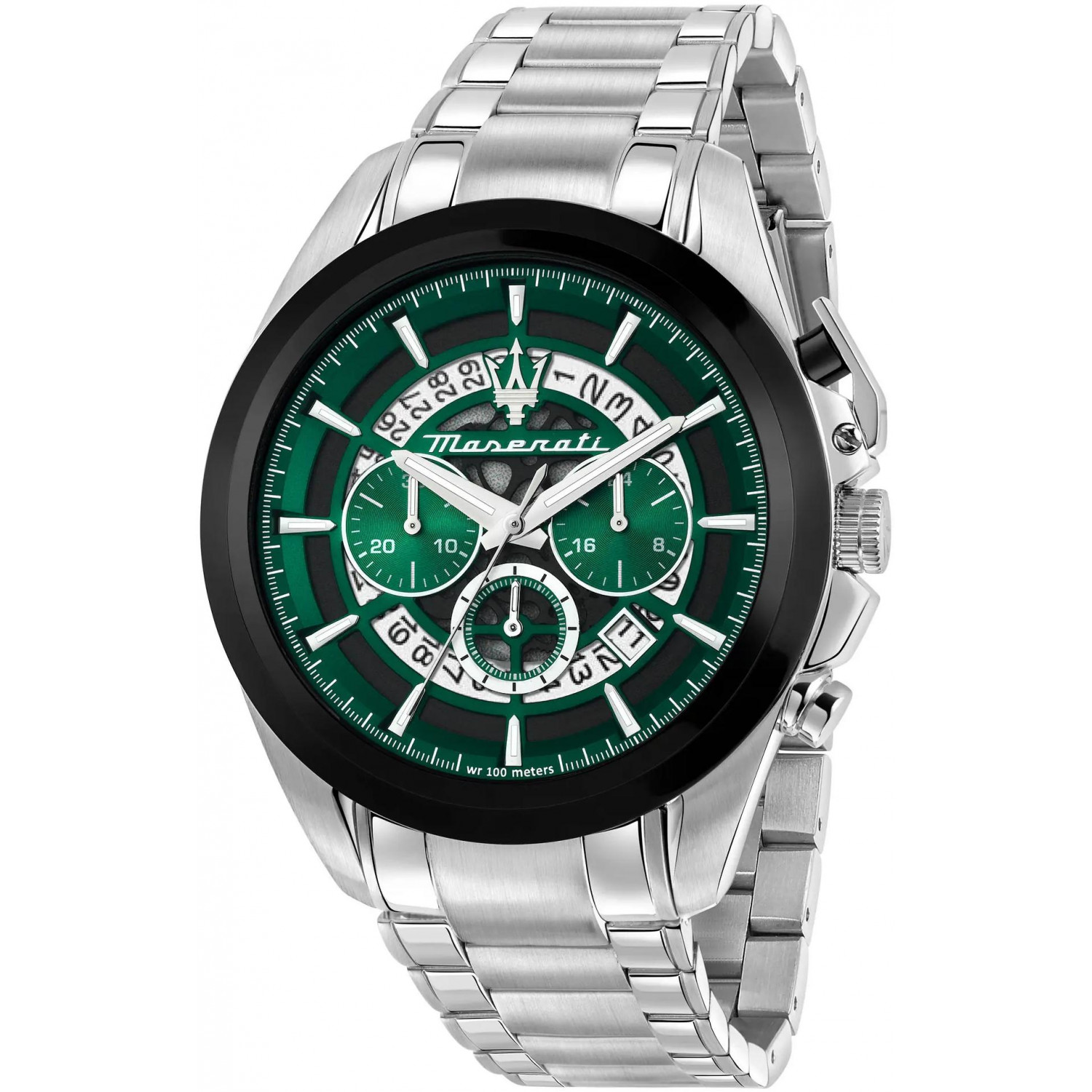 Sportowy chronograf z zieloną tarczą