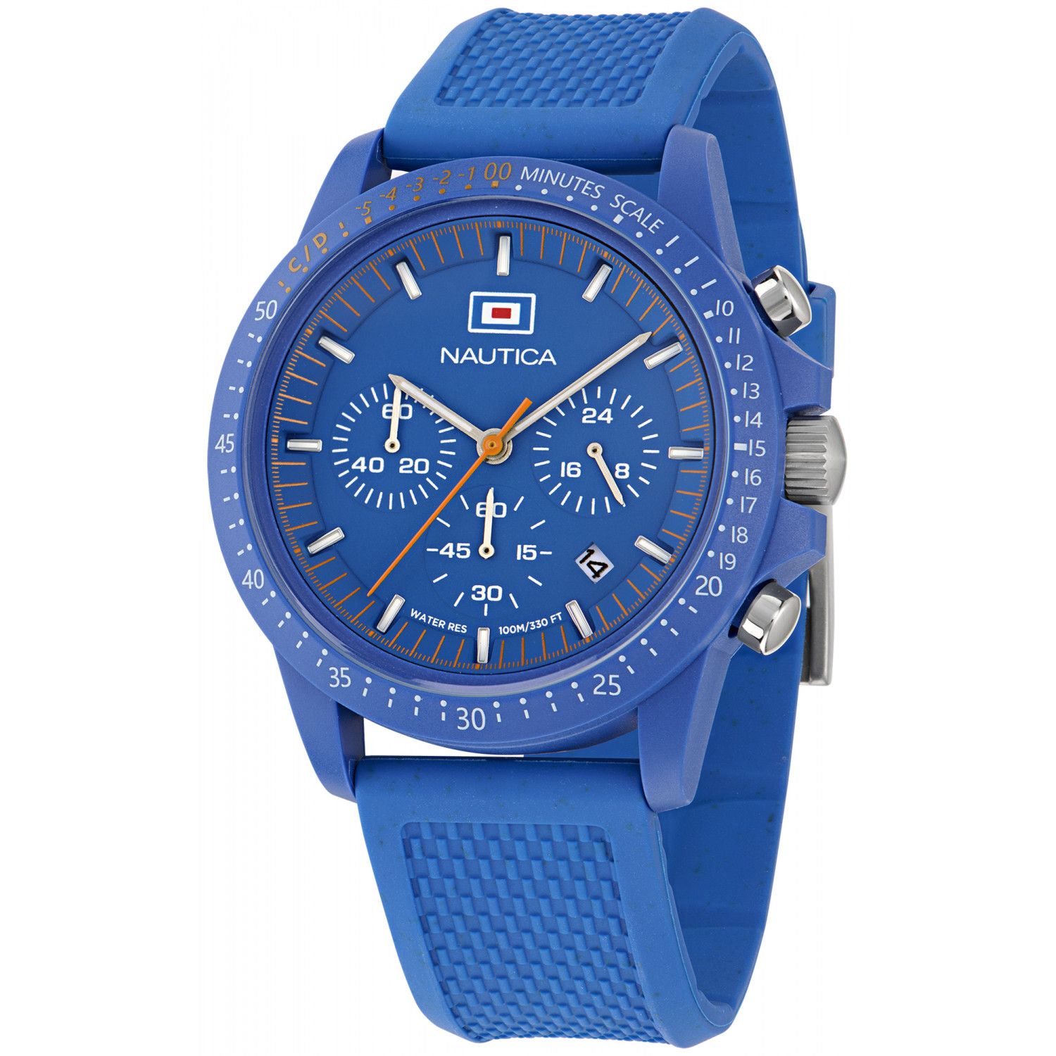 Sportowy chronograf utrzymany w błękicie