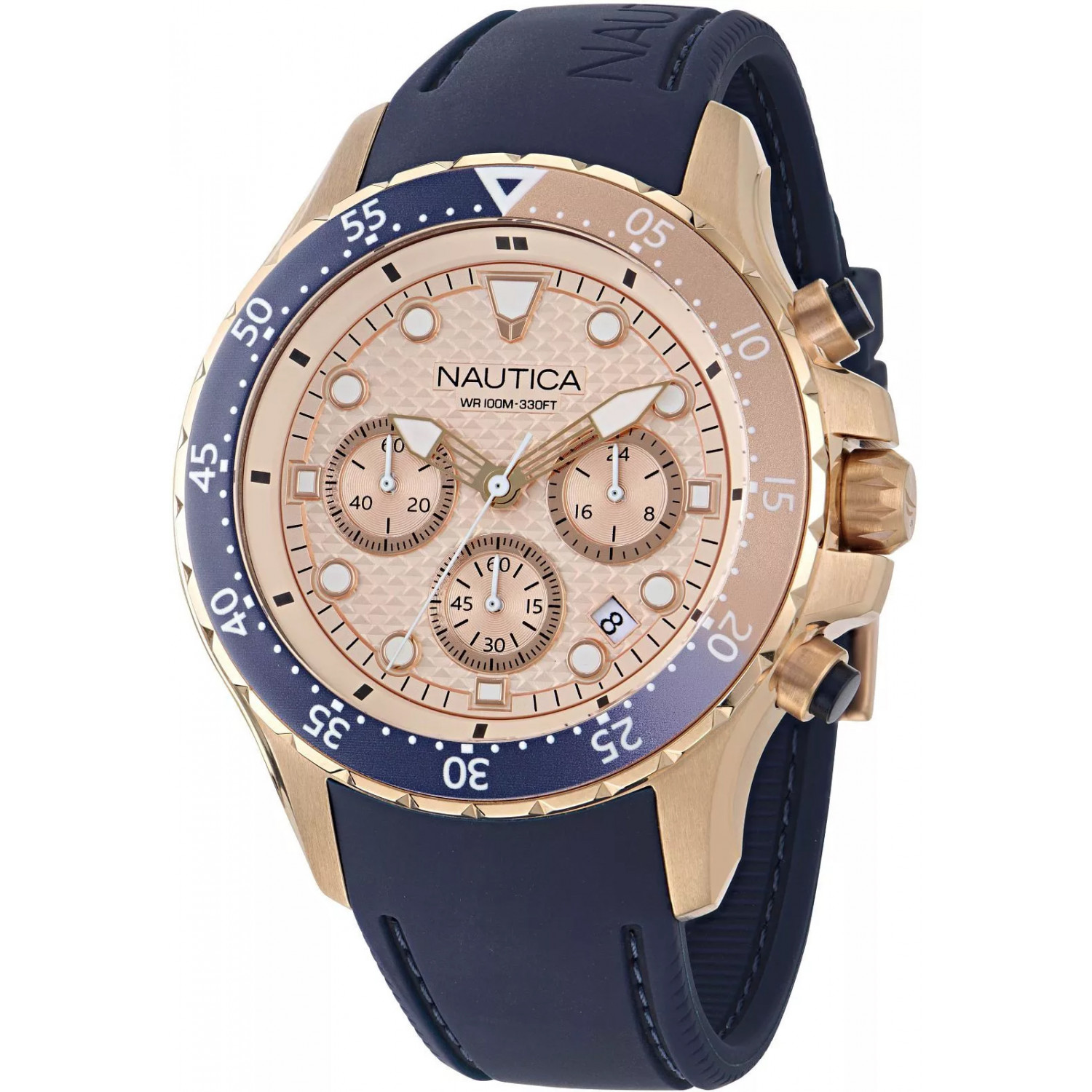 Sportowy chronograf z różowozłotą kopertą