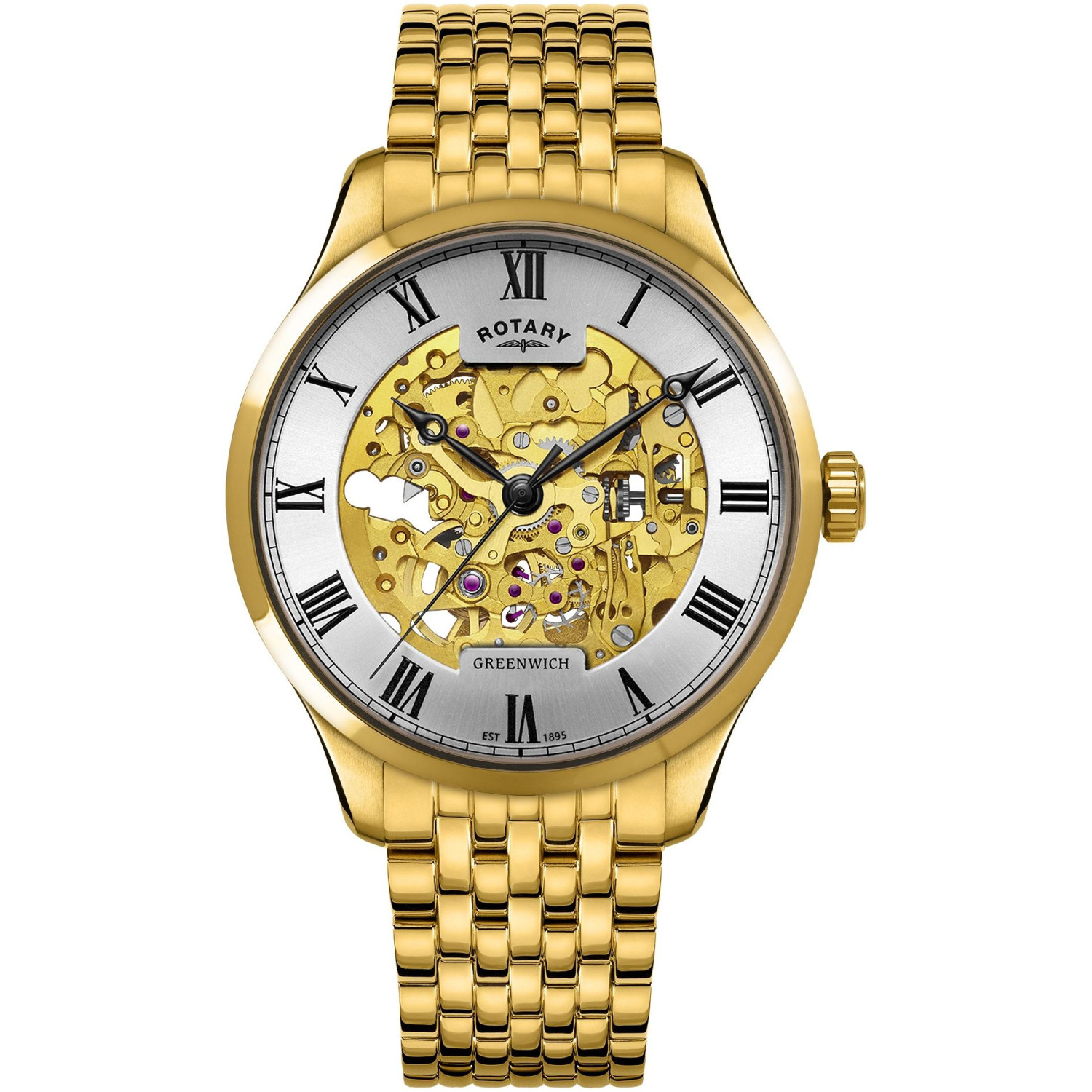 Rotary Greenwich GB02941/03 - męski złoty zegarek szkieletowy ze złotą bransoletą
