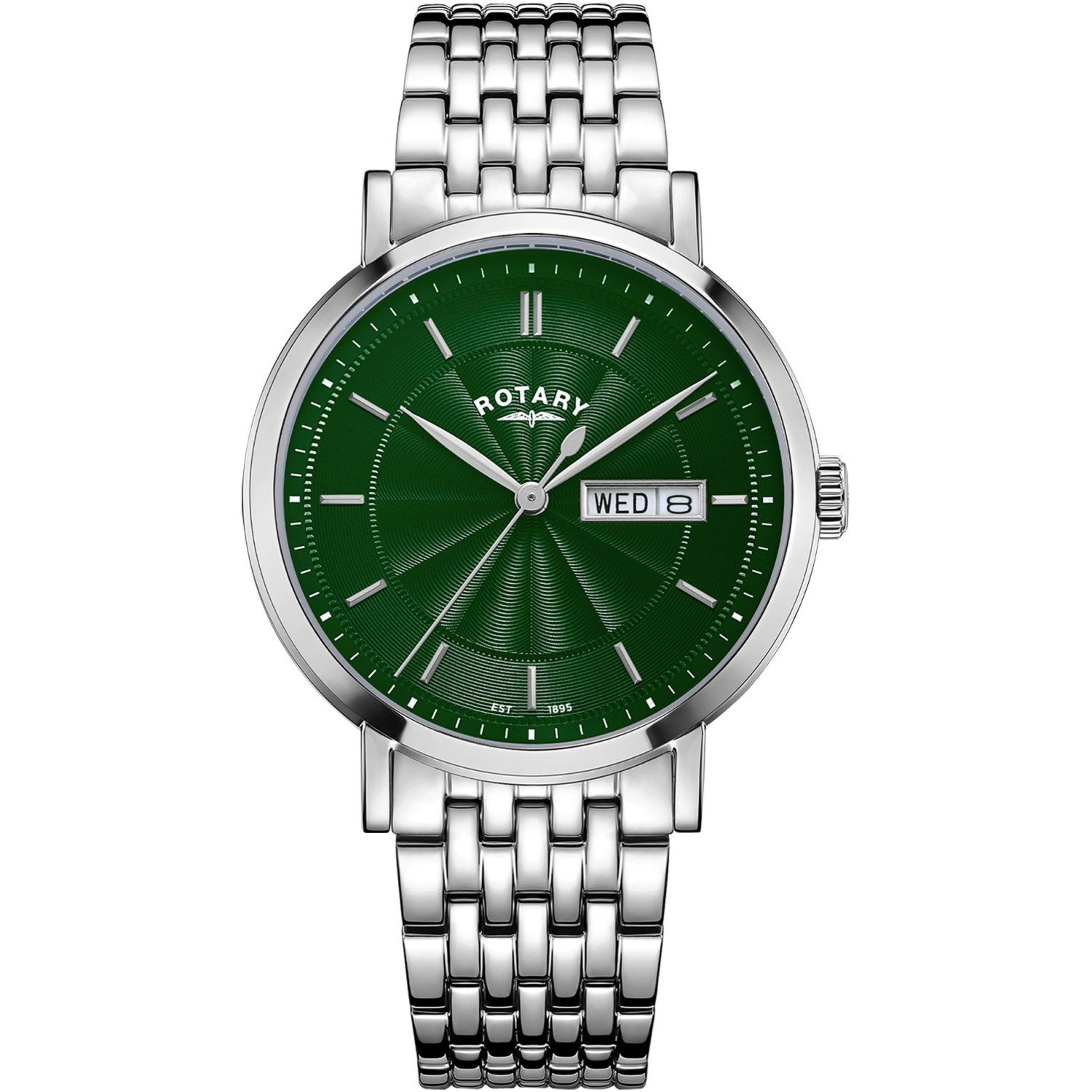 Rotary Windsor GB05420/24 - męski klasyczny zegarek z zieloną tarczą guilloche i stalową bransoletą