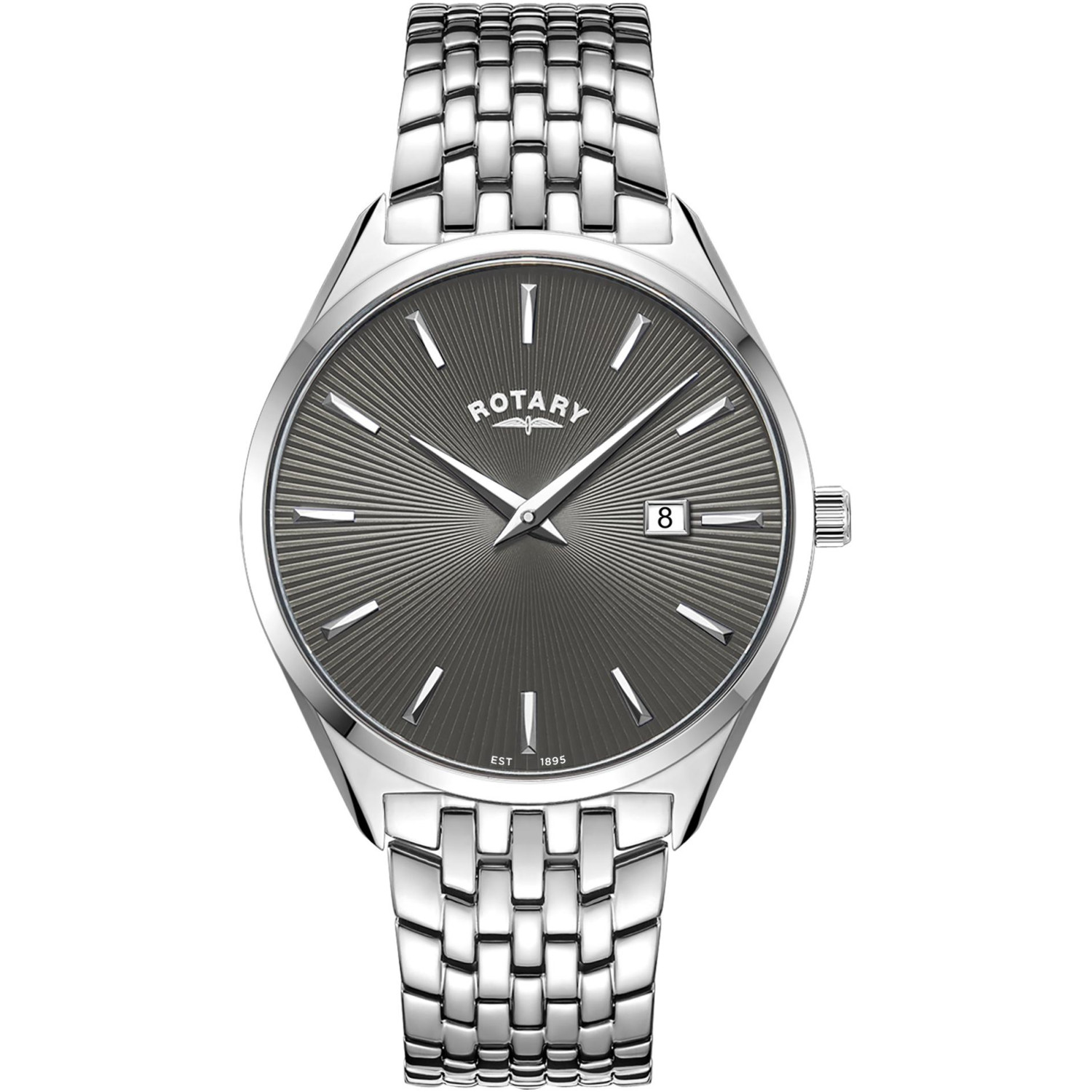 Rotary Ultra Slim GB08010/74 - męski smukły zegarek z szarą tarczą guilloche i stalową bransoletą