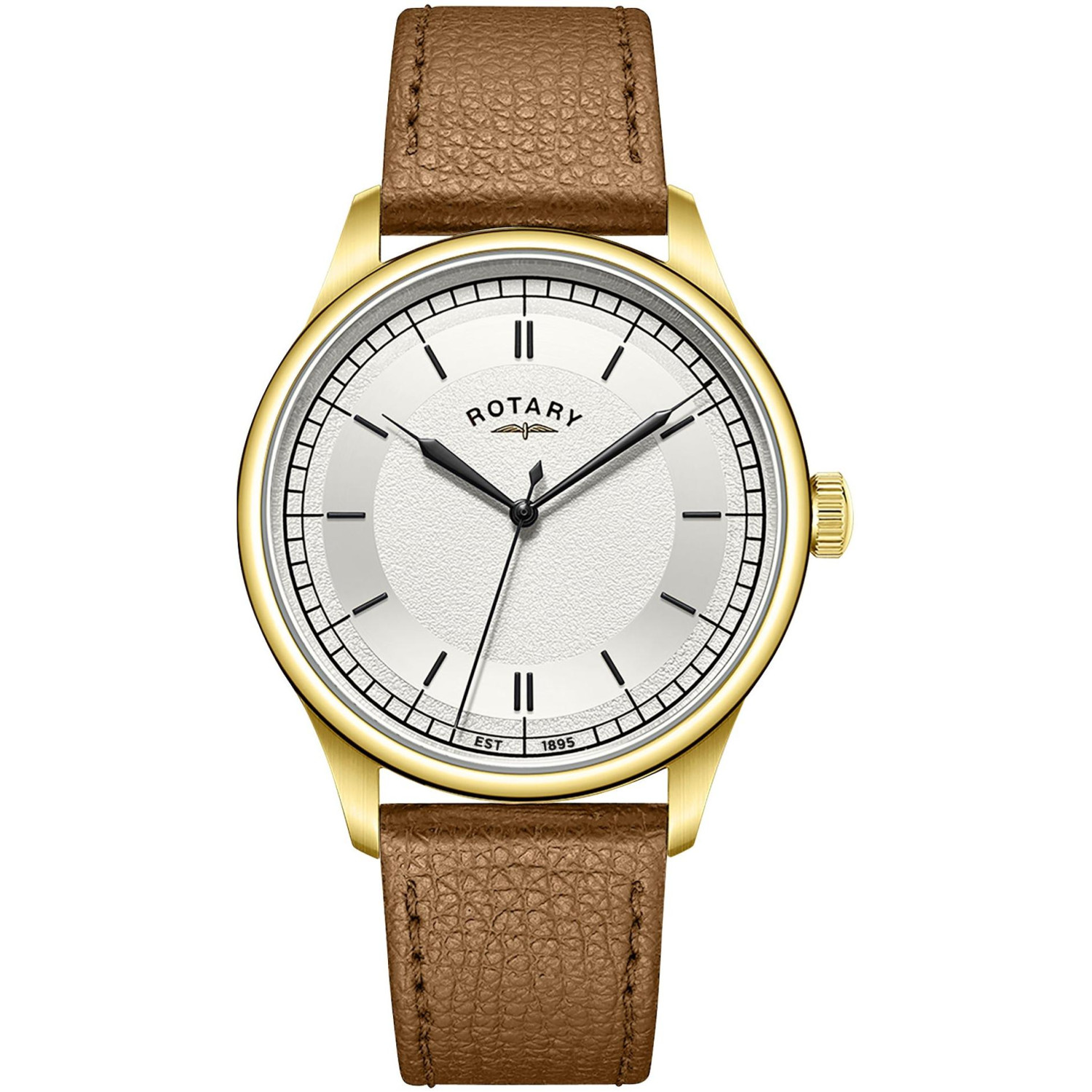 Rotary Heritage GS05983/31 - męski zegarek retro w złotej kopercie z jasną tarczą sektorową i koniakowym paskiem skórzanym