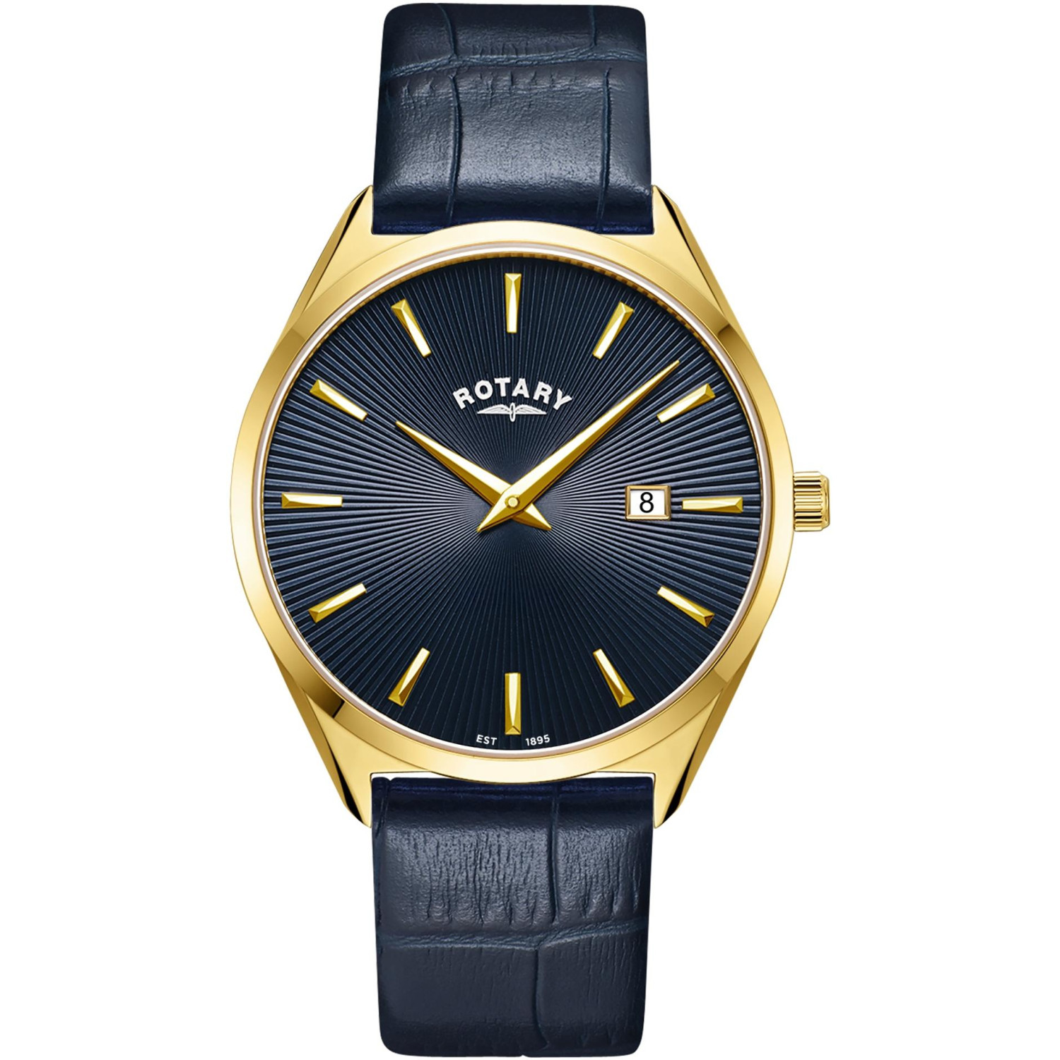Rotary Ultra Slim GS08013/05 - męski złoty smukły zegarek z granatową tarczą i granatowym paskiem