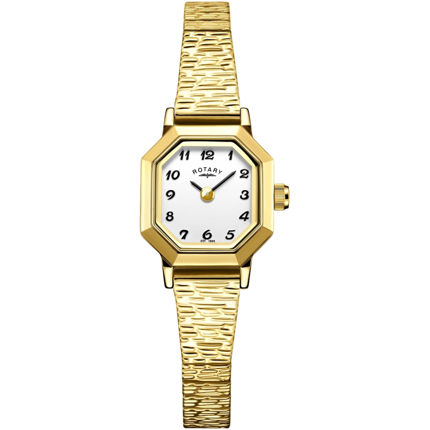 Rotary Heritage Altera LB00764/29 - damski zegarek vintage ze złotą ośmiokątną kopertą i rozciąganą bransoletą