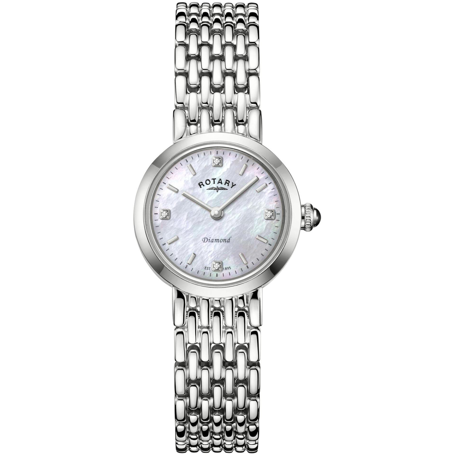 Rotary Diamond LB00899/07/D - damski zegarek z tarczą z masy perłowej, 4 diamentami i stalową bransoletą