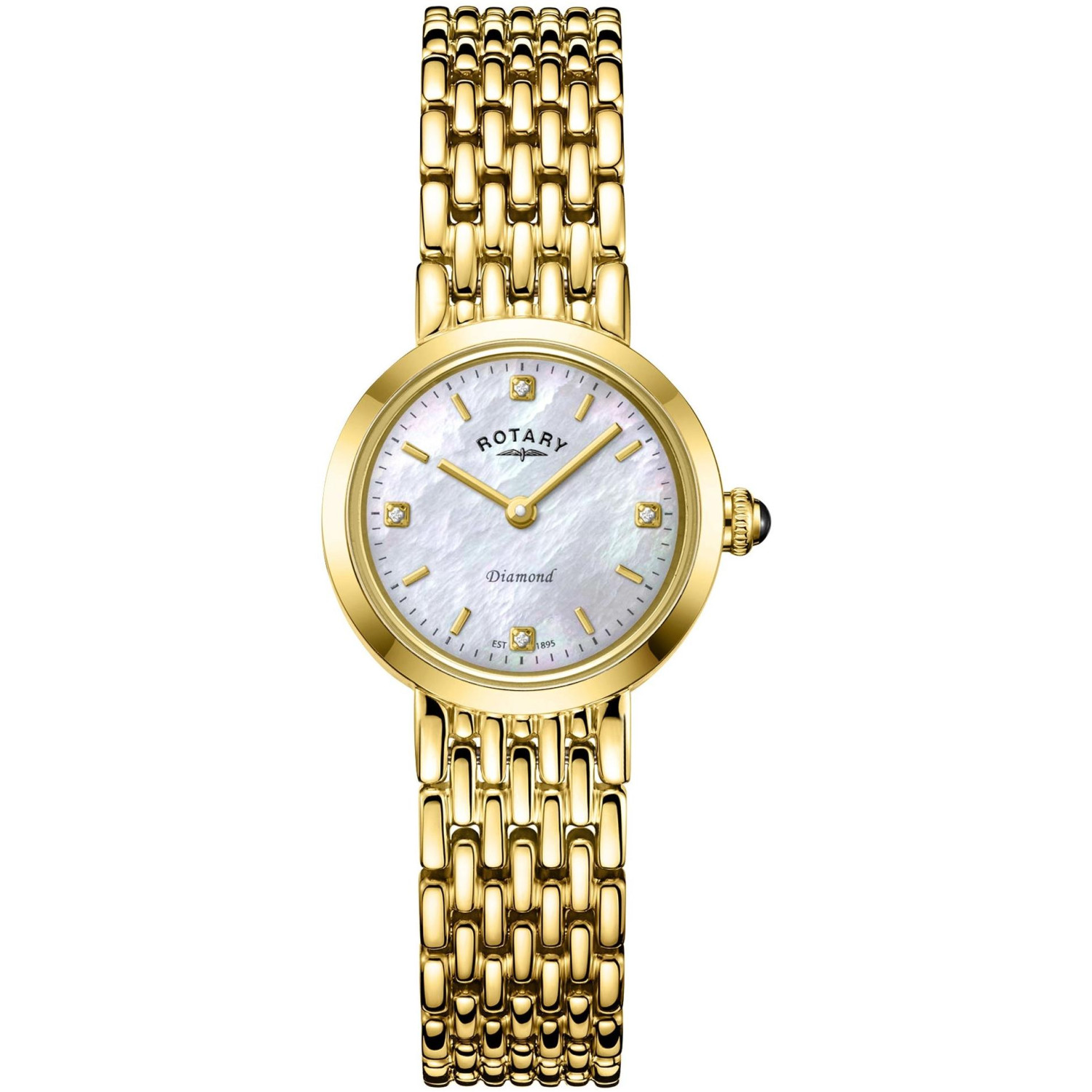 Rotary Diamond LB00900/41/D - damski złoty zegarek z masą perłową, 4 diamentami i złotą bransoletą