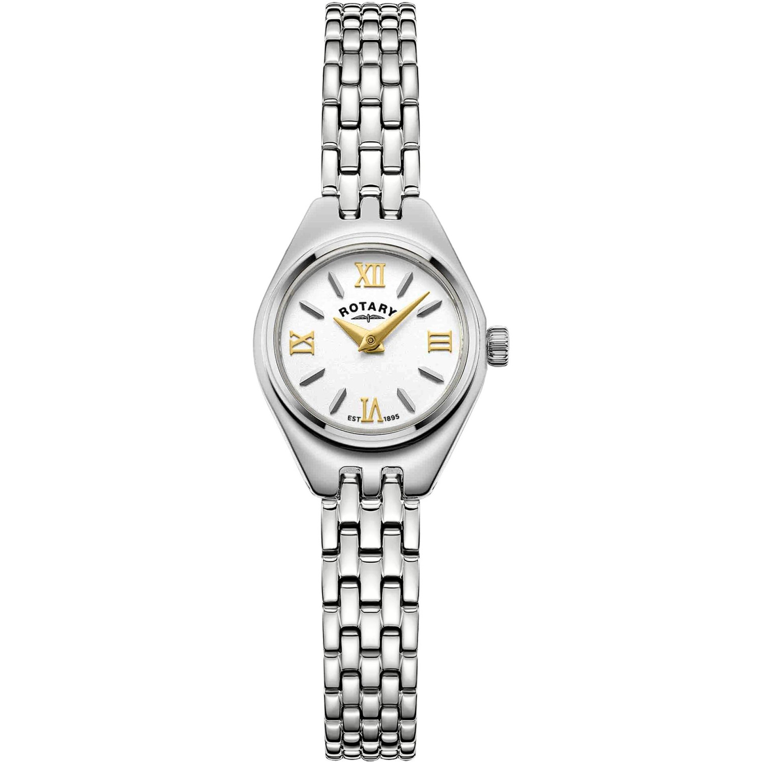 Rotary Cocktail LB05125/70 - damski zegarek 20 mm ze złotymi rzymskimi cyframi i stalową bransoletą