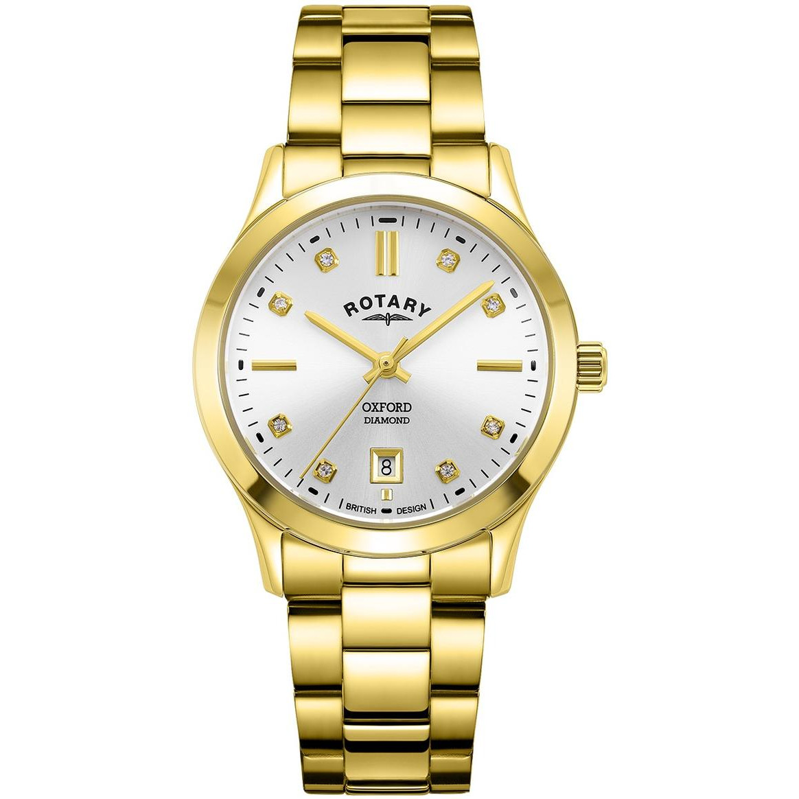 Rotary Oxford Diamond LB05523/06/D - damski złoty zegarek ze srebrną tarczą i prawdziwymi diamentami