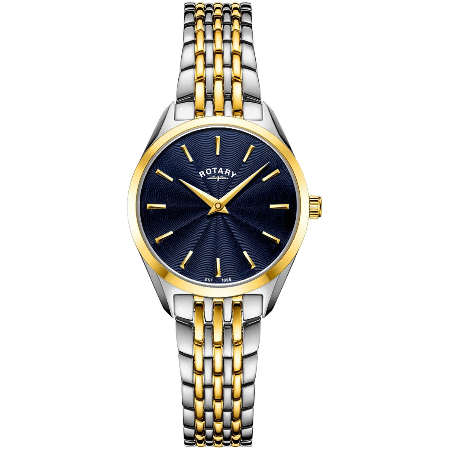 Rotary Ultra Slim LB08011/05 - damski dwutonowy smukły zegarek z granatową tarczą guilloche