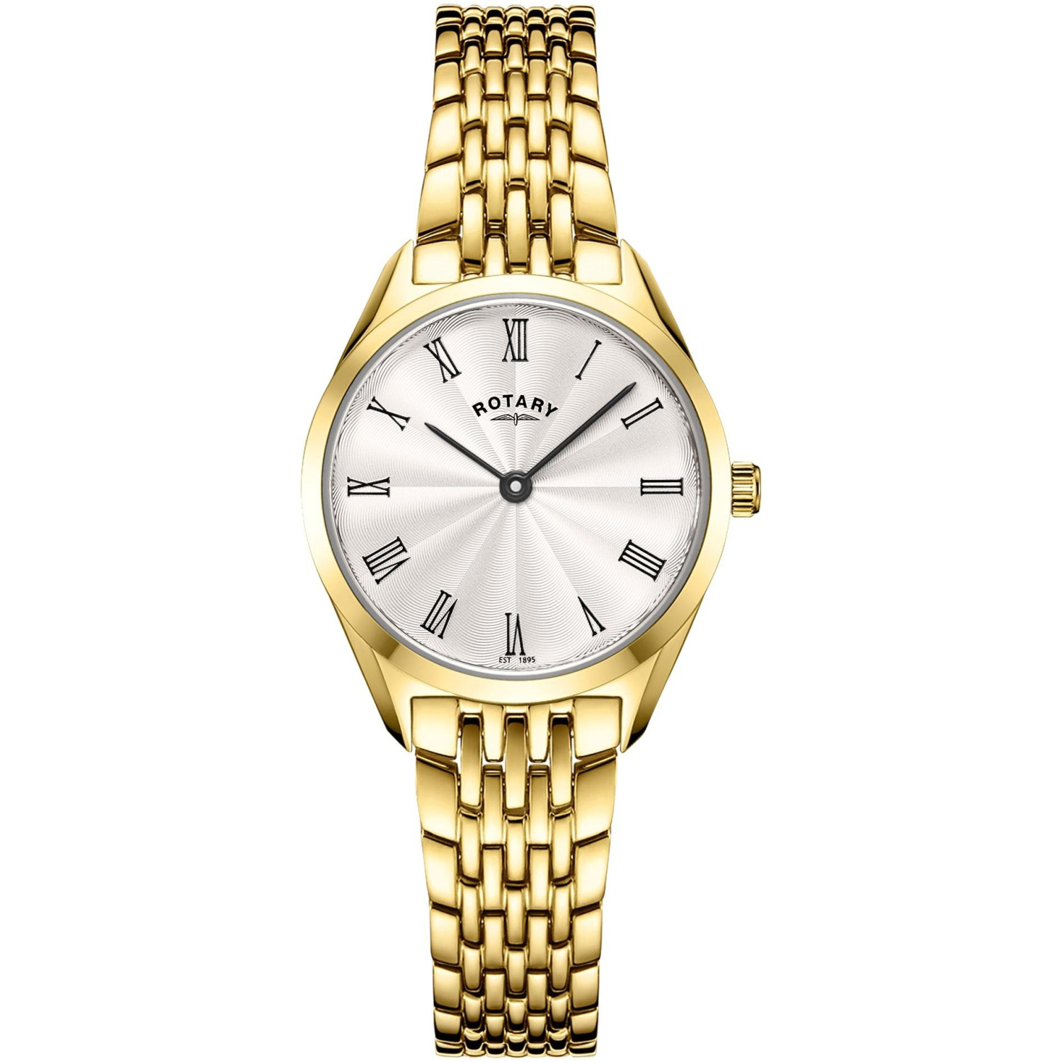 Rotary Ultra Slim LB08013/01 - damski złoty smukły zegarek z rzymskimi cyframi