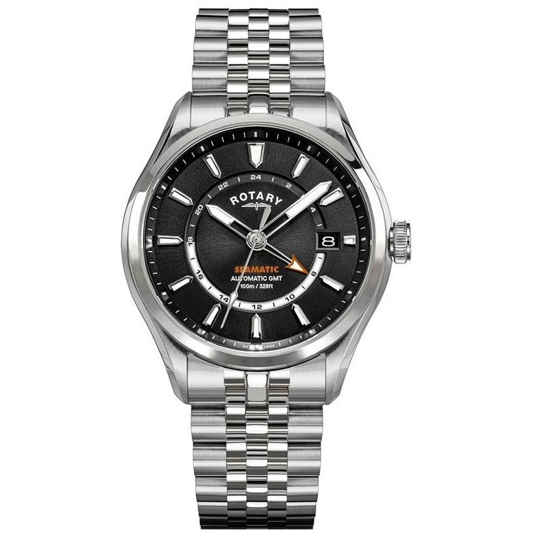 Rotary Seamatic 100 GMT RGB10037/04 - męski automat GMT z czarną tarczą i pomarańczową wskazówką