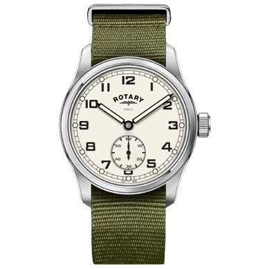 Zegarek Rotary x MoD British Army ATP Reissue RGN90000/31A - kremowa tarcza z małą sekundą, koperta 33,5 mm, zielony pasek NATO