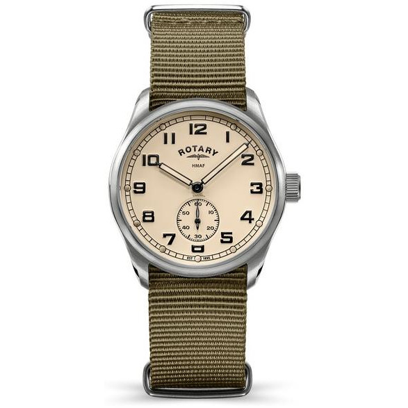 Zegarek Rotary x MoD British Army ATP 37 RGN90001/31A - kremowa tarcza z małą sekundą i oliwkowy pasek NATO