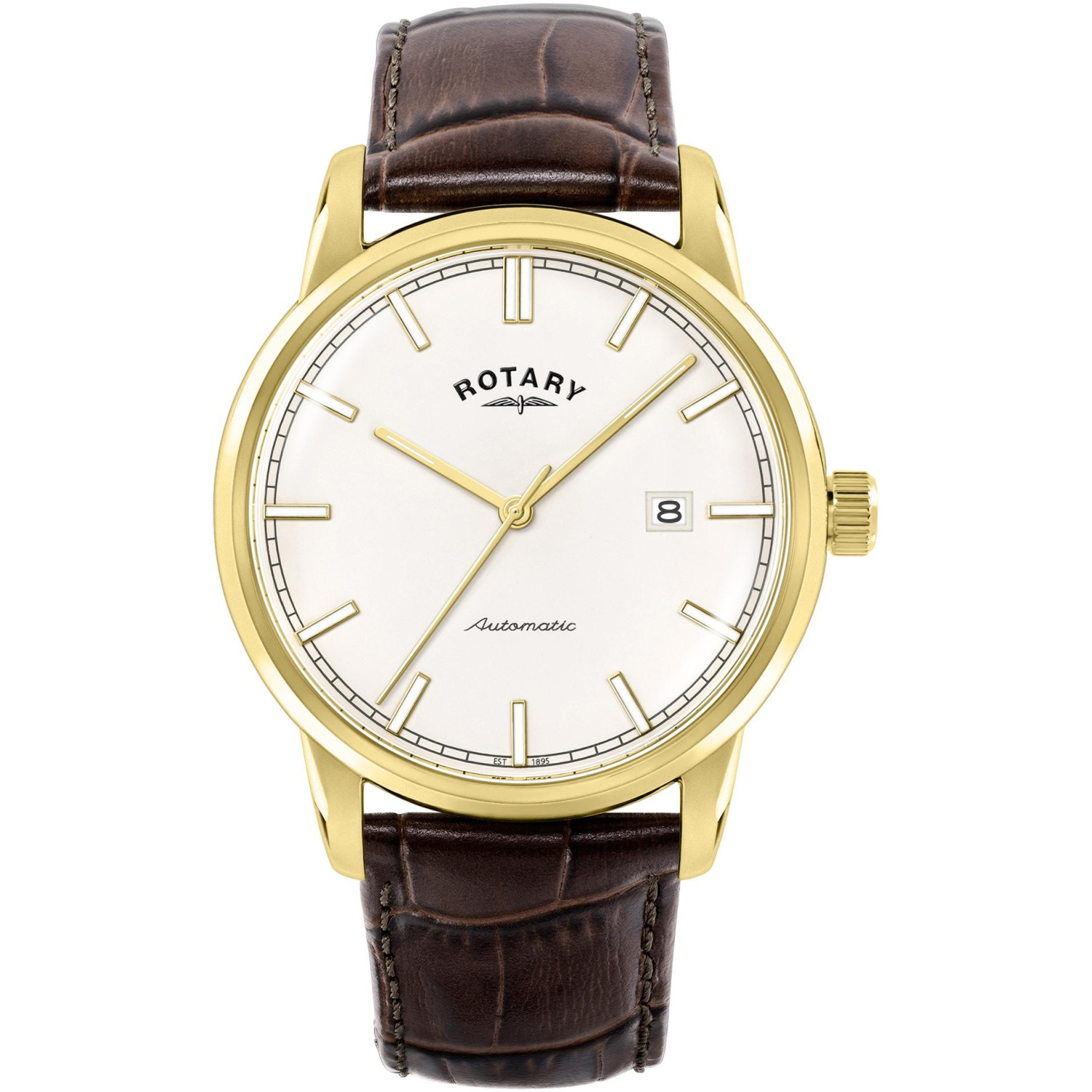 Rotary Heritage Automatic RGS10004/31 - męski złoty automat z kremową tarczą i brązowym paskiem croco