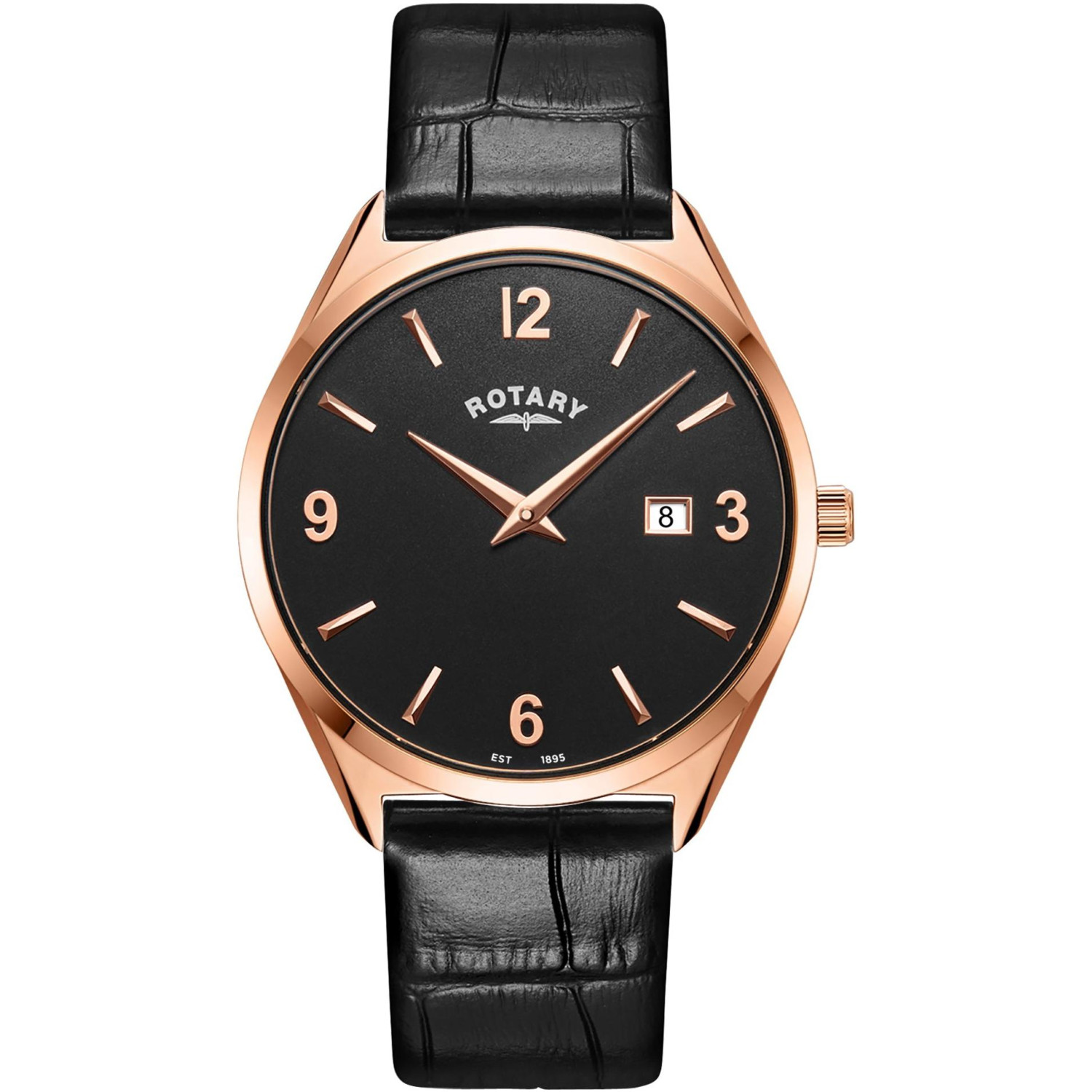 Rotary Ultra Slim RGS10012/04 - męski ultracienki zegarek w różowym złocie z czarną tarczą