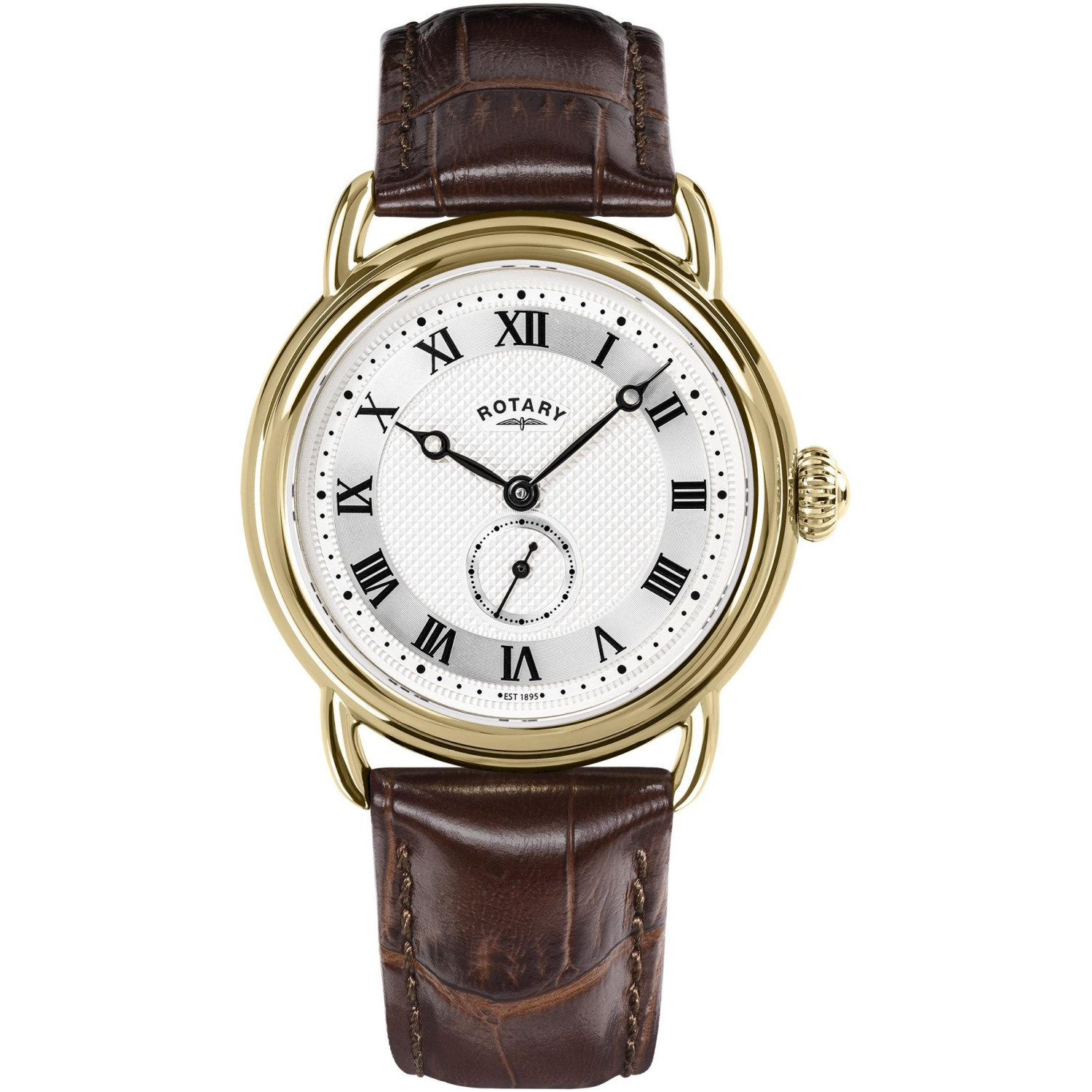 Rotary Heritage RGS10014/06 - męski zegarek w stylu retro z białą tarczą, rzymskimi cyframi i małym sekundnikiem