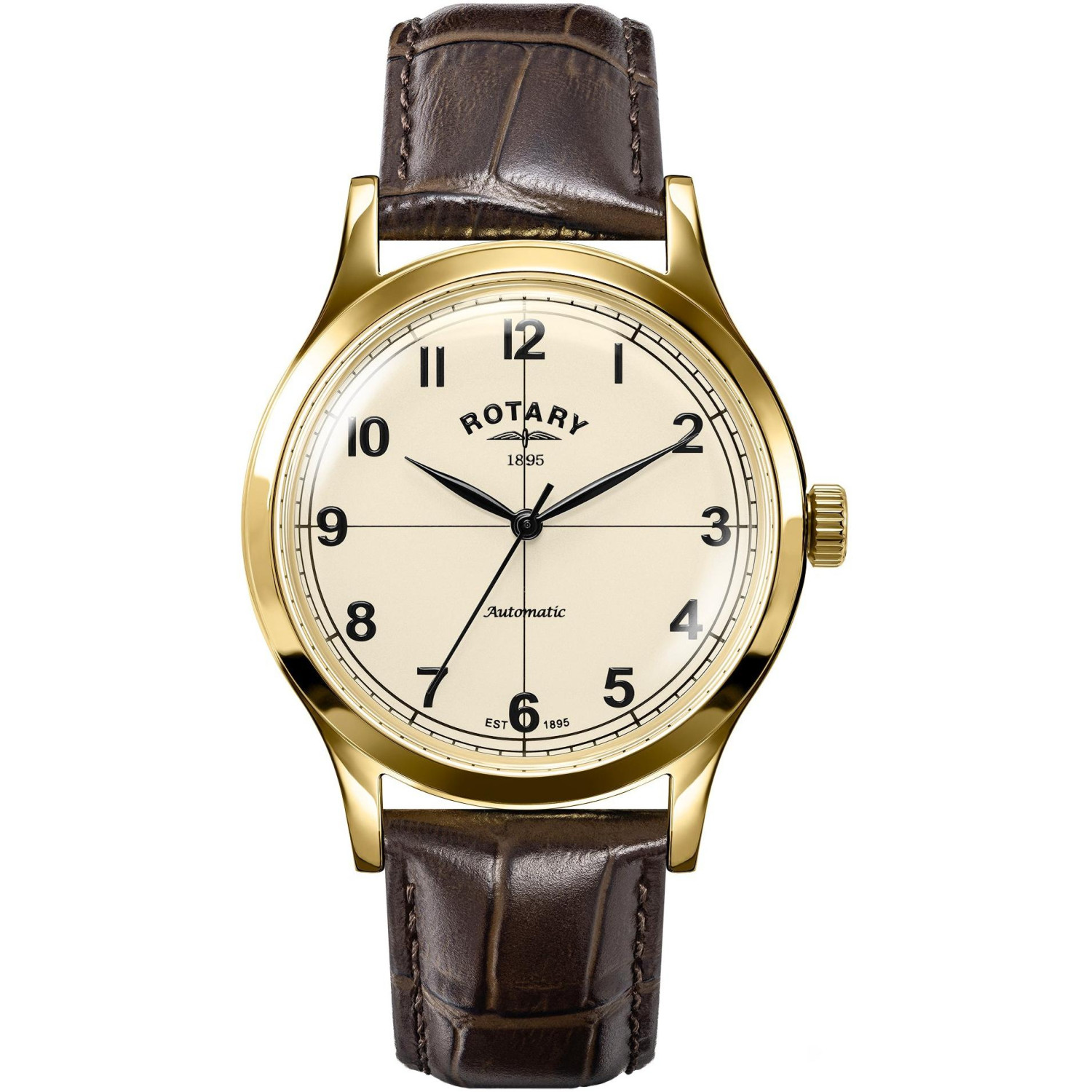 Rotary 1895 Automatic RGS10082/03 - męski automatyczny zegarek w złocie z kremową tarczą lotniczą i brązowym paskiem