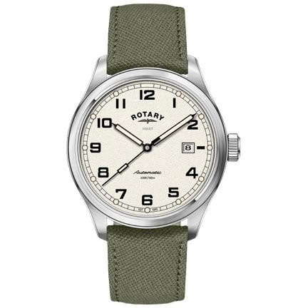 Zegarek Rotary x MoD British Army ATP 40 Automatic RGS90003/31A - kremowa tarcza, automat Miyota 8215, zielony pasek tekstylny