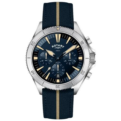 Zegarek Rotary x MoD Royal Navy Diver Chronograph RGS90005/05N - granatowa tarcza chronografu z kremowymi akcentami, luneta nurkowa