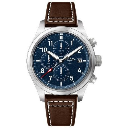 Zegarek Rotary x MoD RAF Pilot Chronograph RGS90007/05R - granatowa tarcza chronografu, brązowy pasek skórzany z kontrastowym szwem