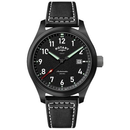 Zegarek Rotary x MoD RAF Pilot Automatic RGS90008/04R - czarna koperta PVD, luminescencyjne cyfry, czarny pasek skórzany