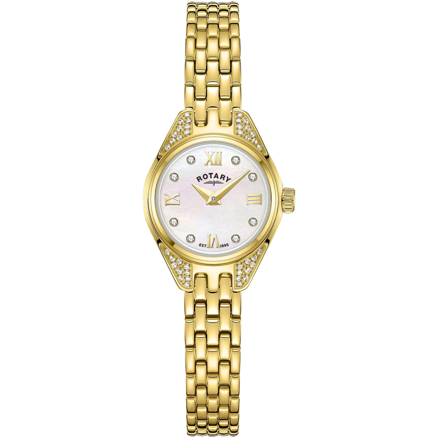 Rotary RLB05143/41 - damski złoty zegarek z tarczą z masy perłowej i kryształkami