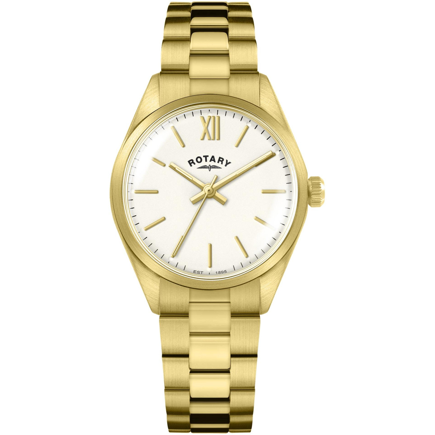 Rotary RLB10006/01 - damski złoty zegarek z białą tarczą i złotą bransoletą