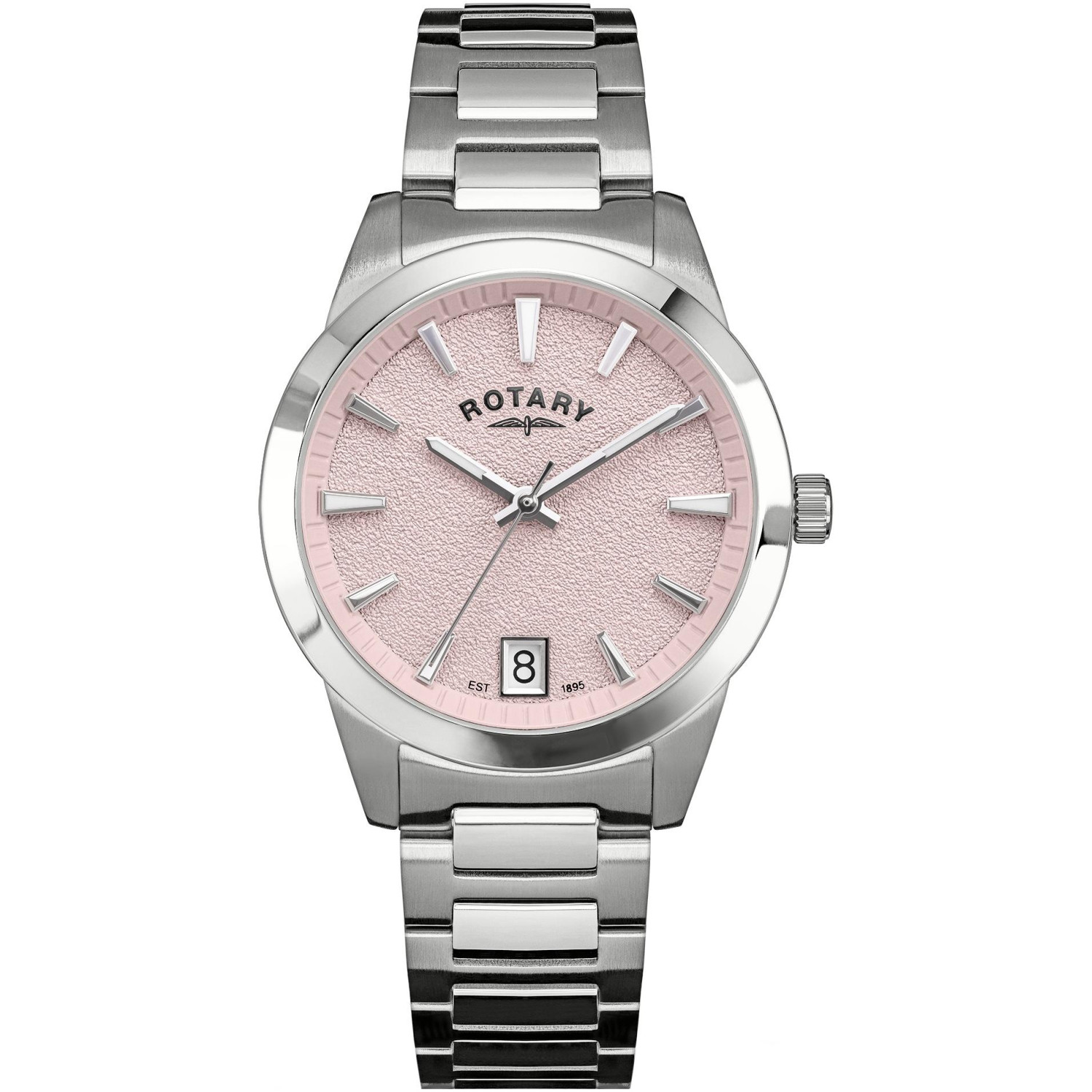 Rotary RLB10017/39 - damski stalowy zegarek z pudrowo-różową tarczą i bransoletą